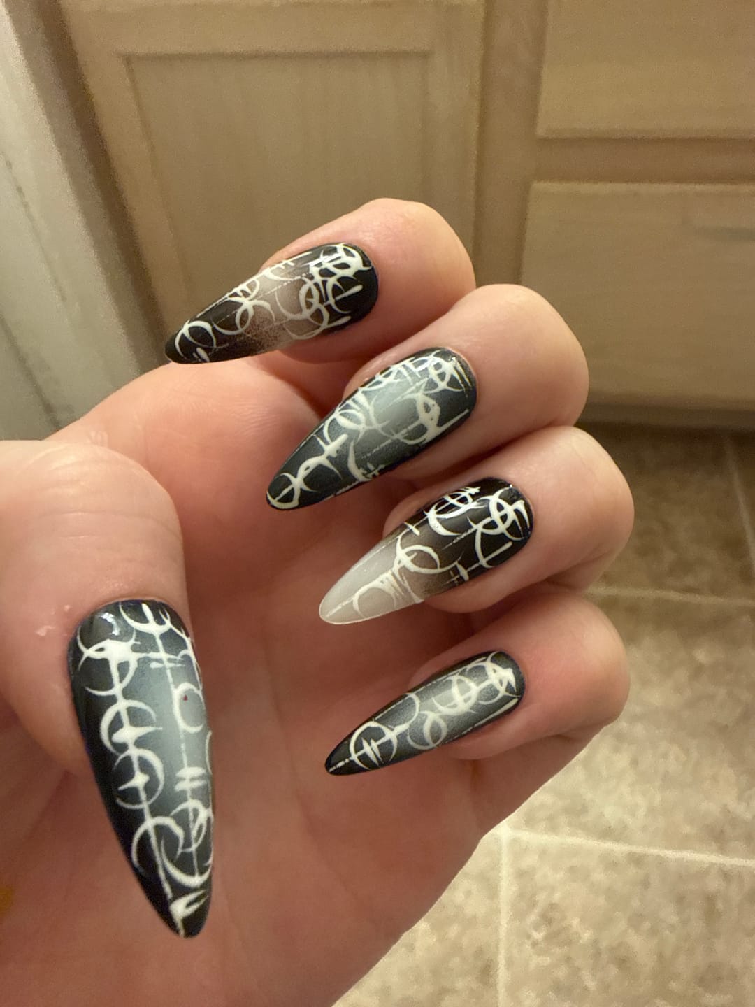 Customer photo review of Ghost Signal Y2K Press-On Nails – Black Grey Cybersigilism Fake Nails