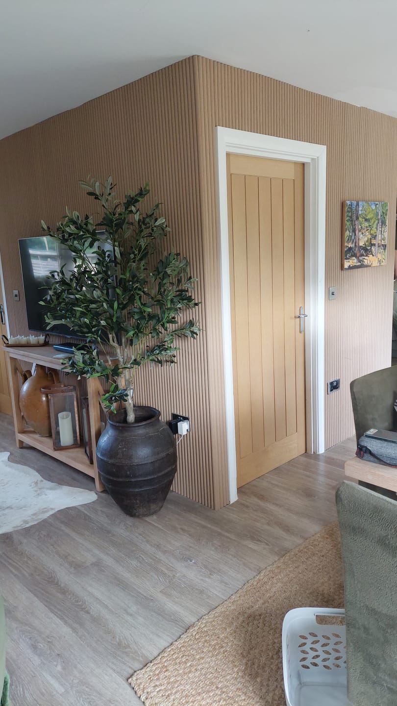 Customer photo review of Arborelle Natural Oak Reeded Wood Wall Panel