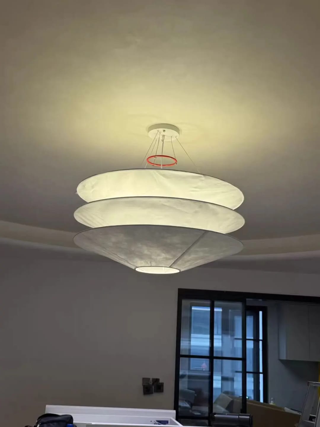 Customer photo review of Japanese Dupont Tyvek Paper Pendant Light Fixture - Nordic Hanging Chandelier Lamp for Living Room, Dining Room, Bar & Bedroom Decor