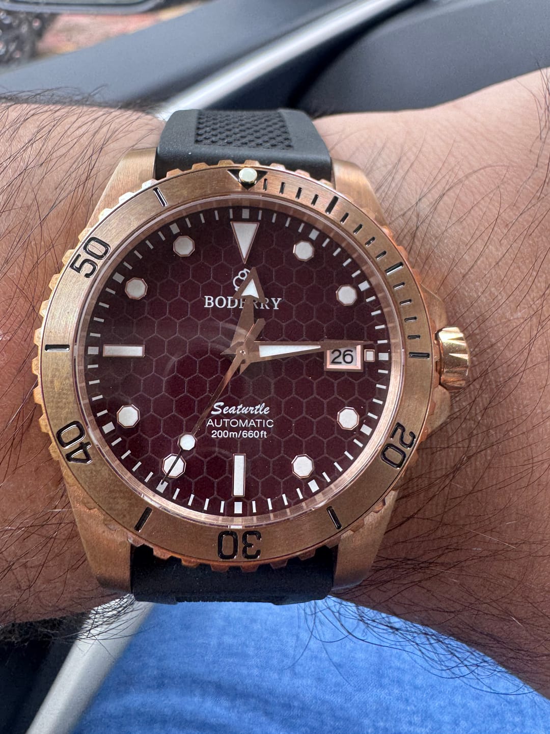 Customer photo review of SEATURTLE.OCEAN(BRONZE) - Automatic Bronze Diver Watch | Red/FKM Rubber