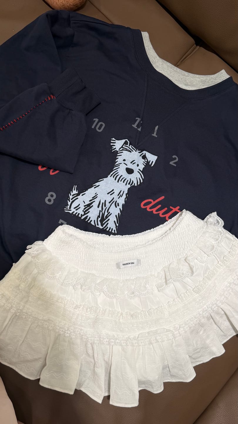 Customer photo review of WARDEN EDGE Off Duty Graphic Sweatshirt & Lace Ruffle Mini Skirt Set