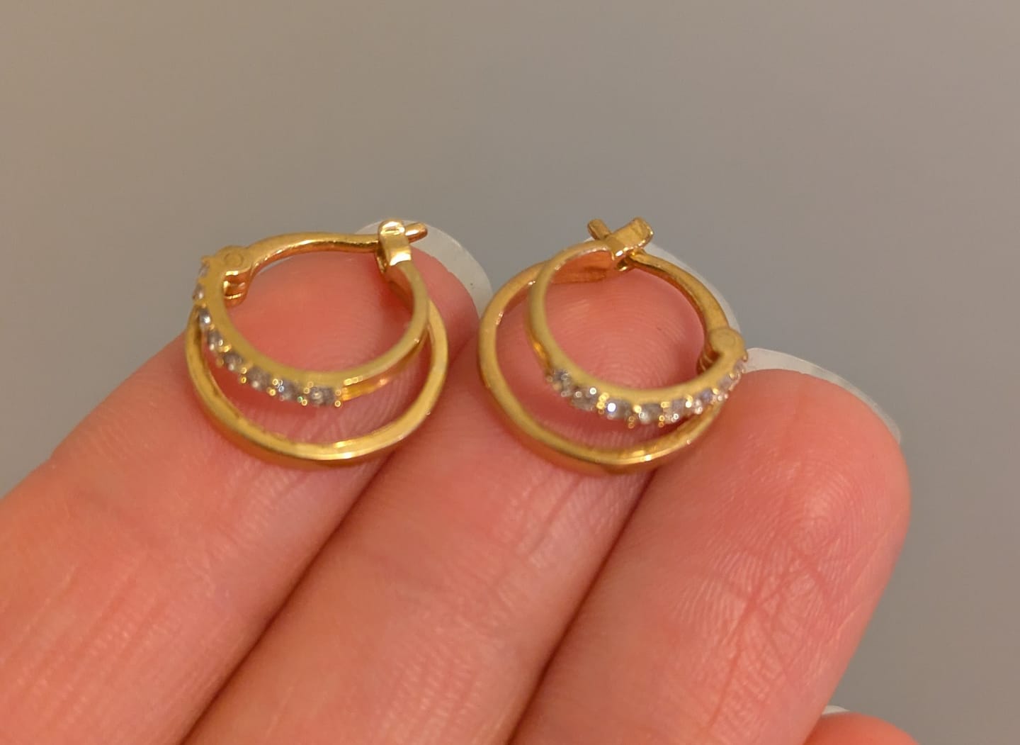 Customer photo review of 18ct Gold Vermeil Double-Row Pave Huggie Hoop Earrings