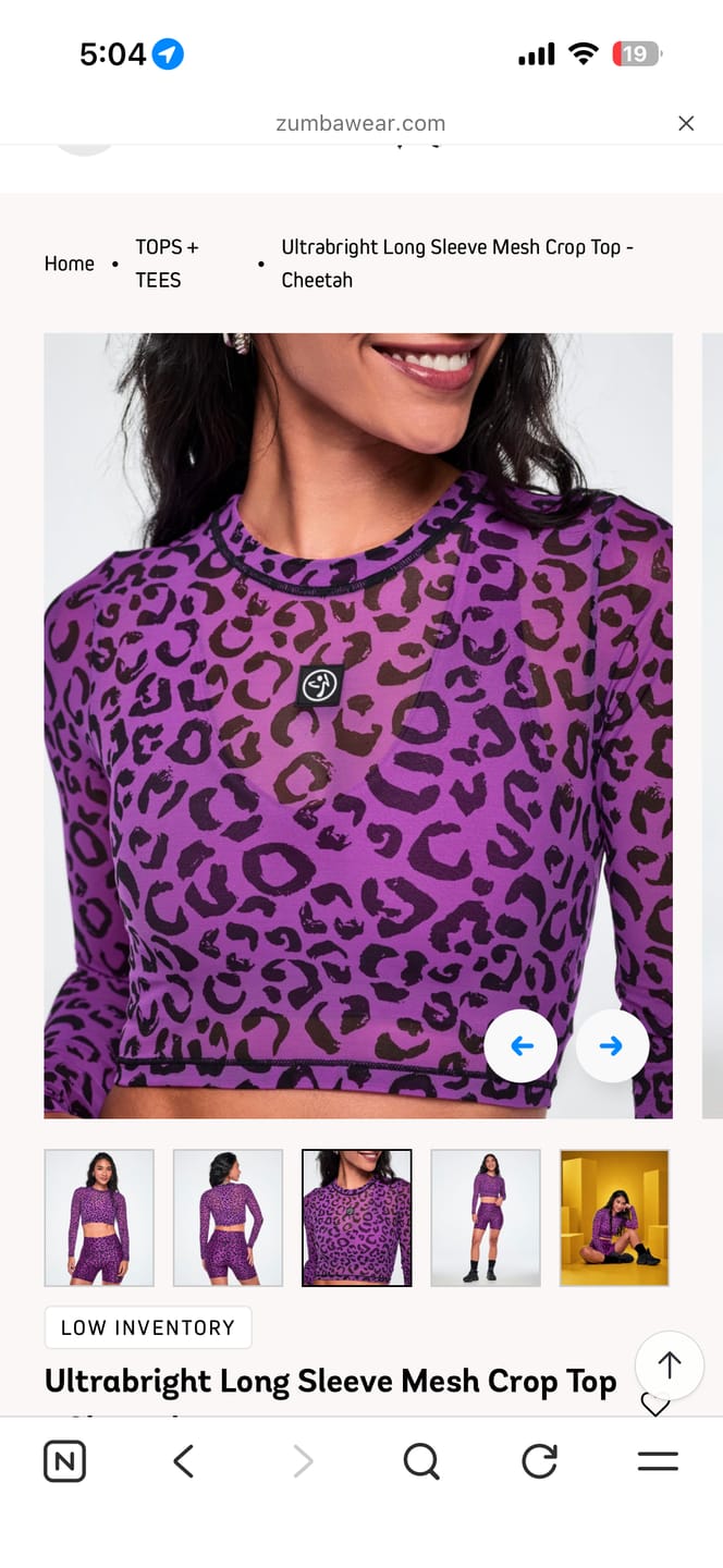 Customer photo review of Ultrabright Long Sleeve Mesh Crop Top - Cheetah
