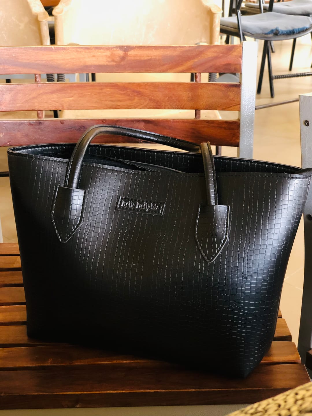 Customer photo review of Black Belle Croc Tote Bag
