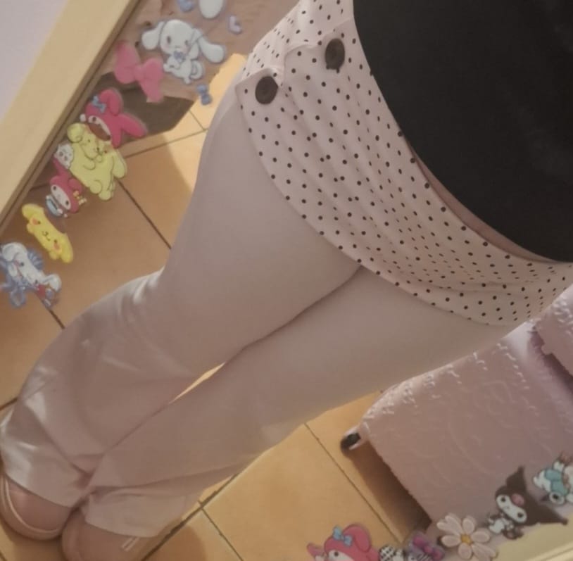 Customer photo review of Whimsy Doll Cotton Active Fold over Long Pants (Brown Polka)