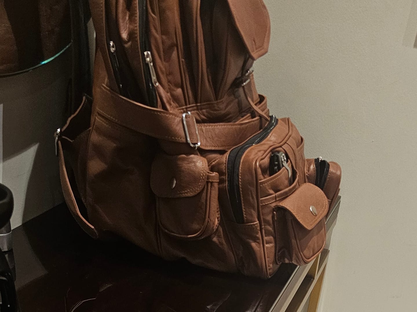 Customer photo review of Extra Large Vintage Leather Rucksack Backpack with Multi Function Pockets