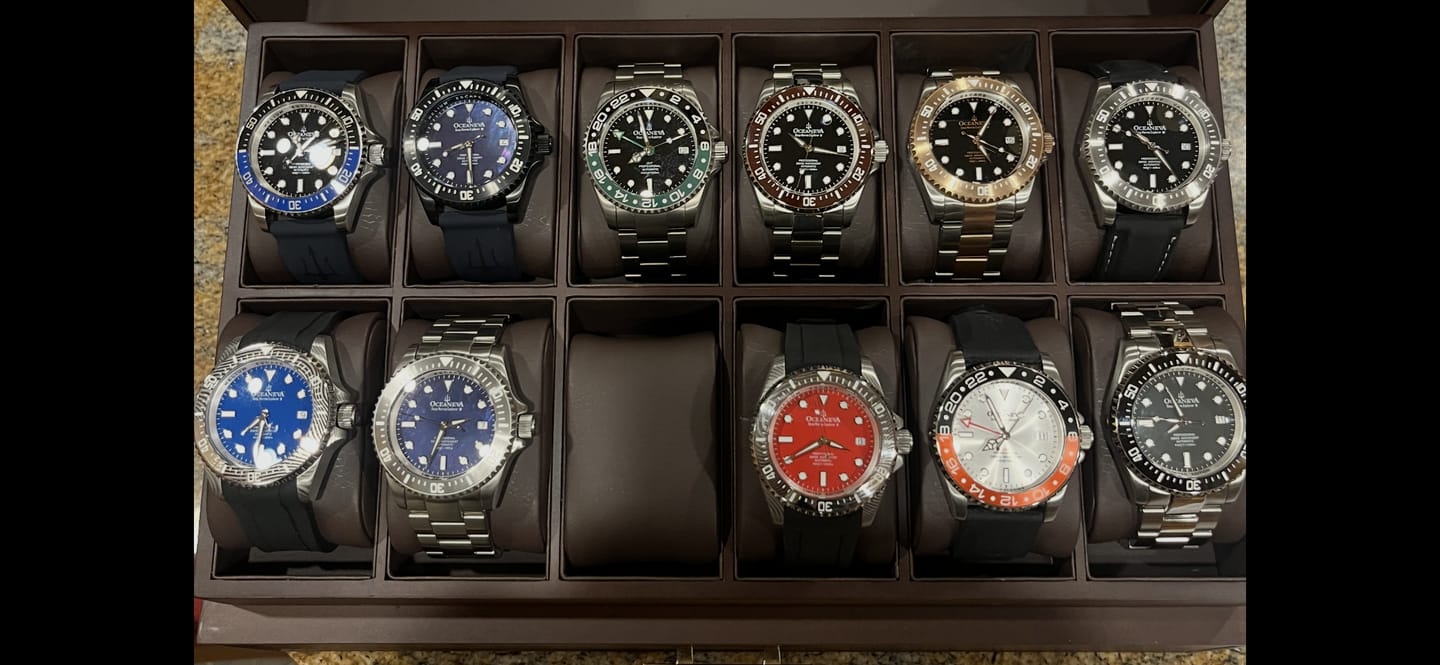 Customer photo review of Oceaneva Mens Deep Marine Explorer II Damascus Steel Watch Red Dial