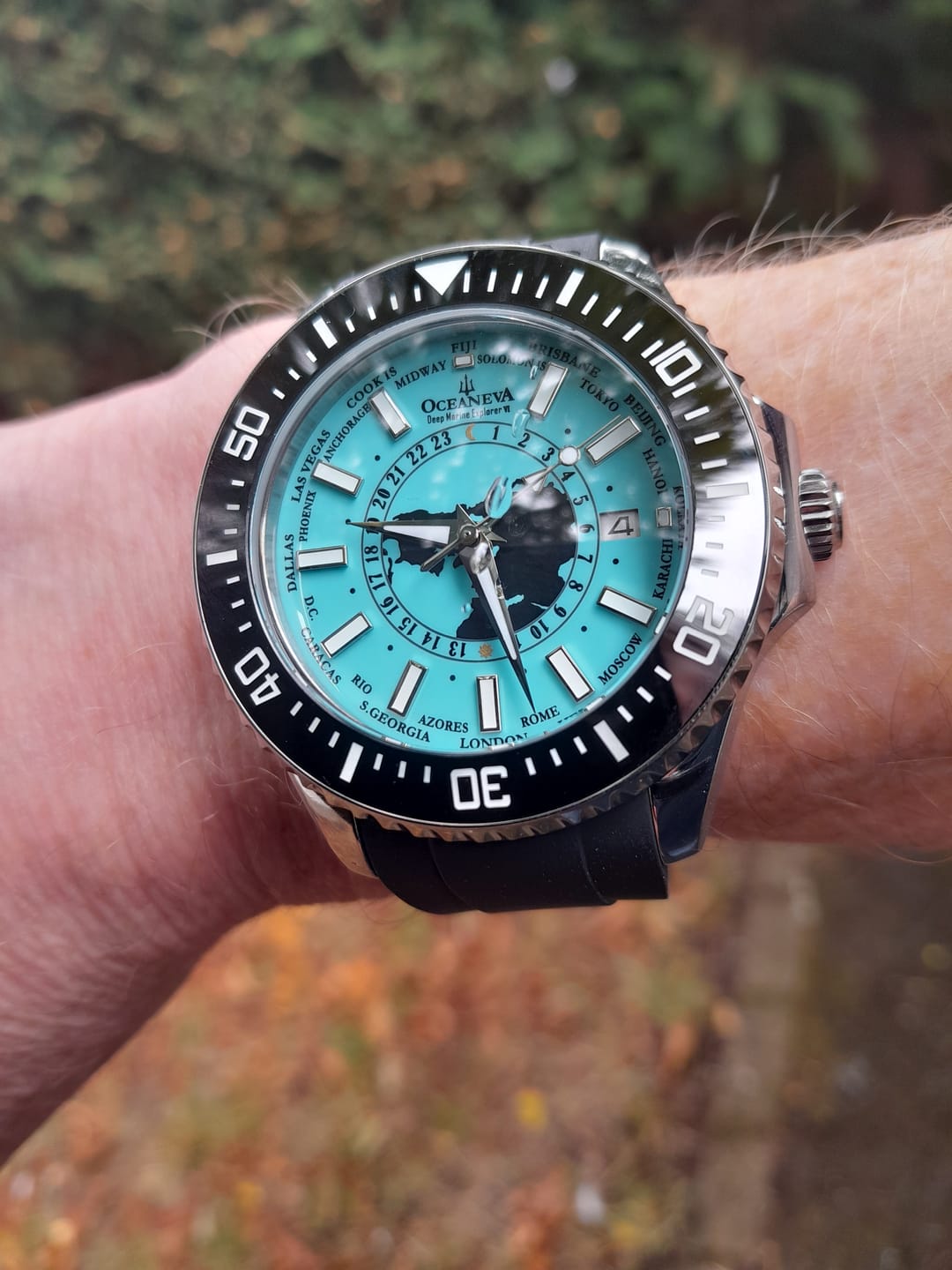 Customer photo review of Oceaneva WorldTime 6000m Automatic Grade 5 Titanium GMT Watch Light Blue