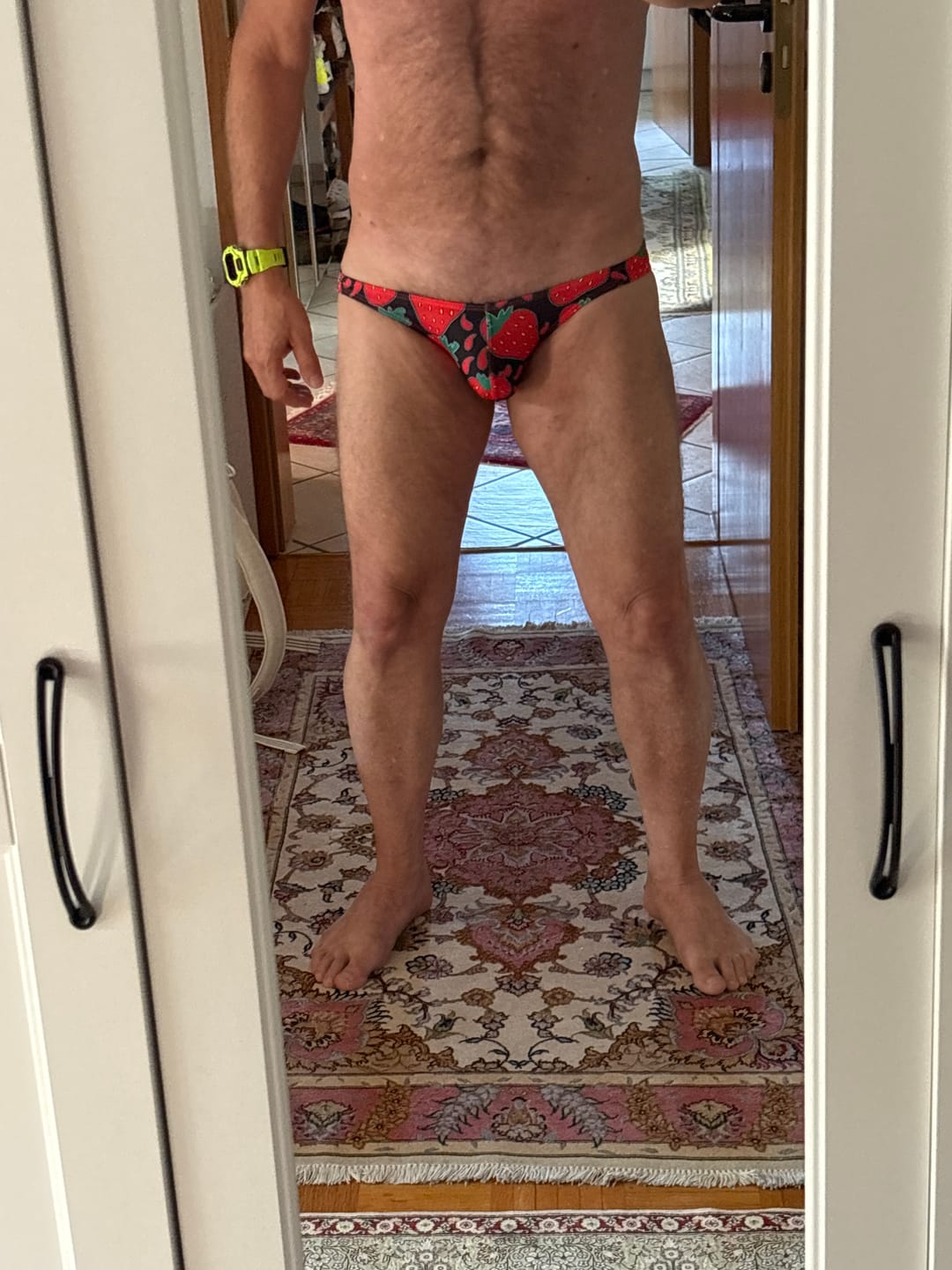 Customer photo review of 2 Pack Men's Fashion Print Low Rise Quick Dry Swim Bikinis