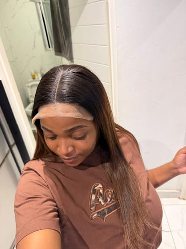 Customer photo review of Vietnamese Super Double Drawn Bone Straight Ombre Chocolate Brown Wigs