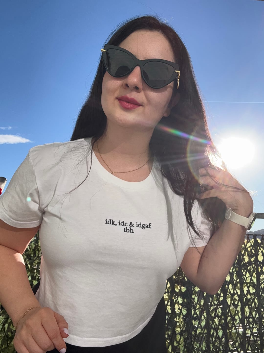 Customer photo review of idk, idc & idgaf tbh baby tee