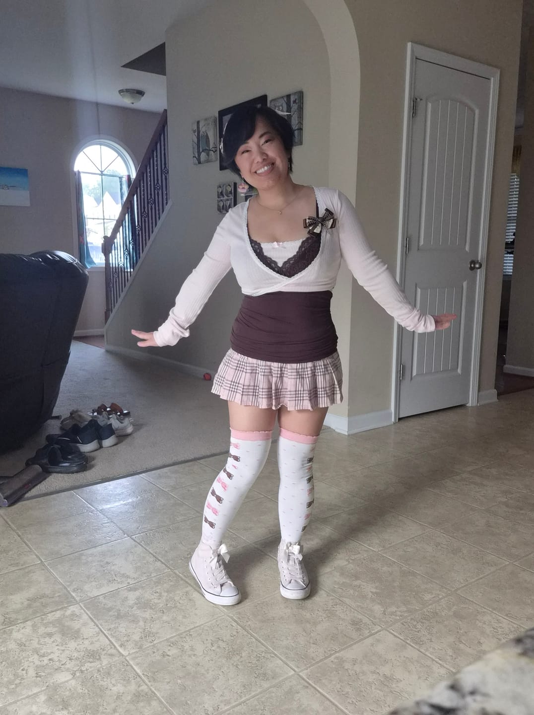 Customer photo review of Girly Plaid Pleated Mini Skirt (Pink)