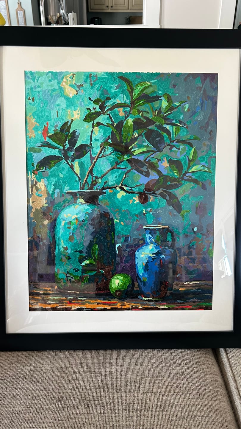 Customer photo review of Vases, Lime, & Aqua Brushwork (Paint by Numbers)