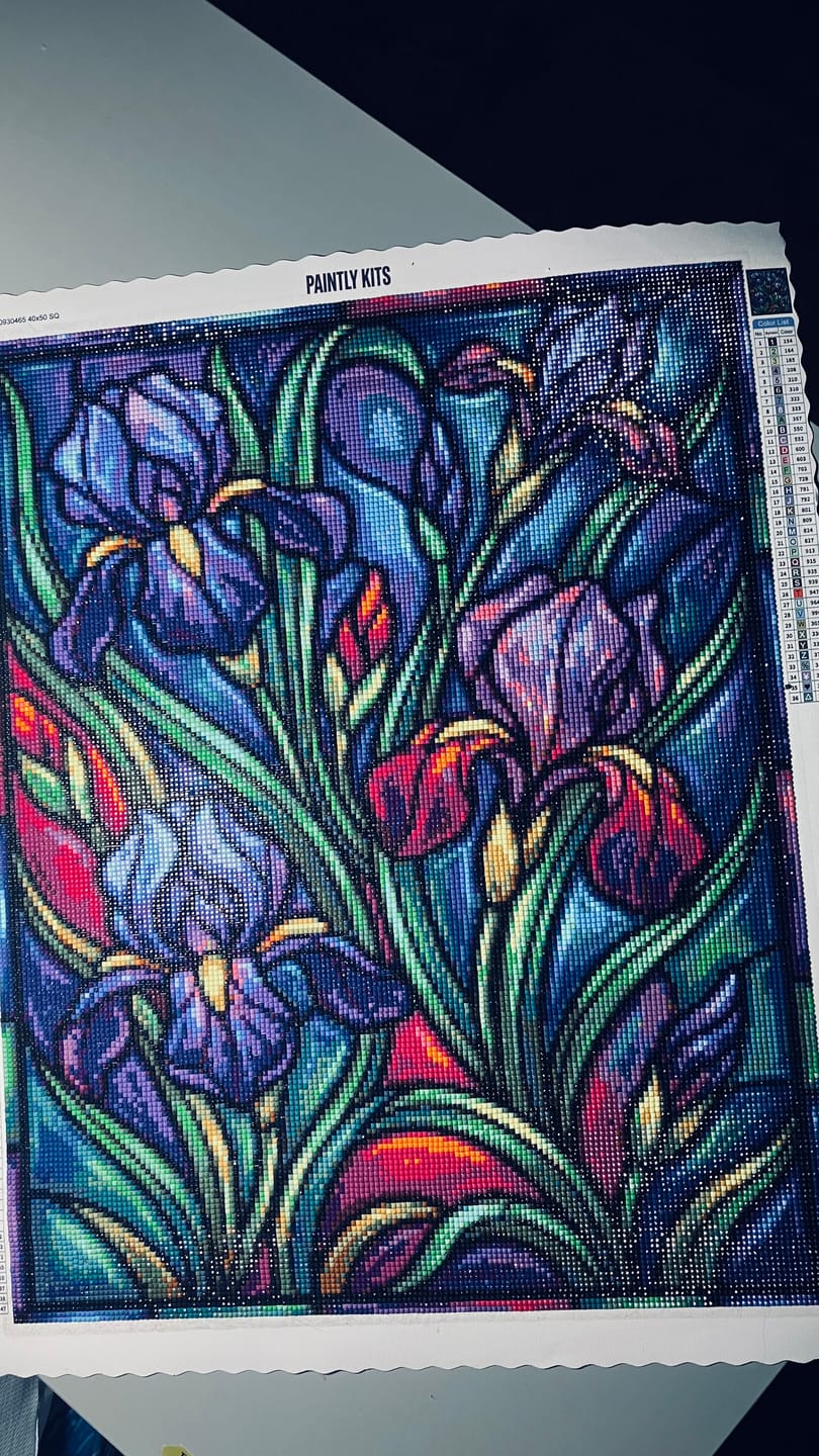 Customer photo review of Stained Glass Irises (Diamond Painting)