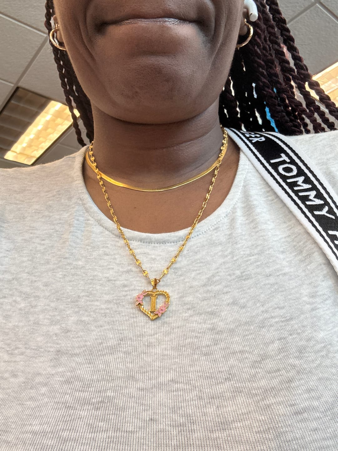 Customer photo review of Flower Initial Necklace w/ Clip Chain