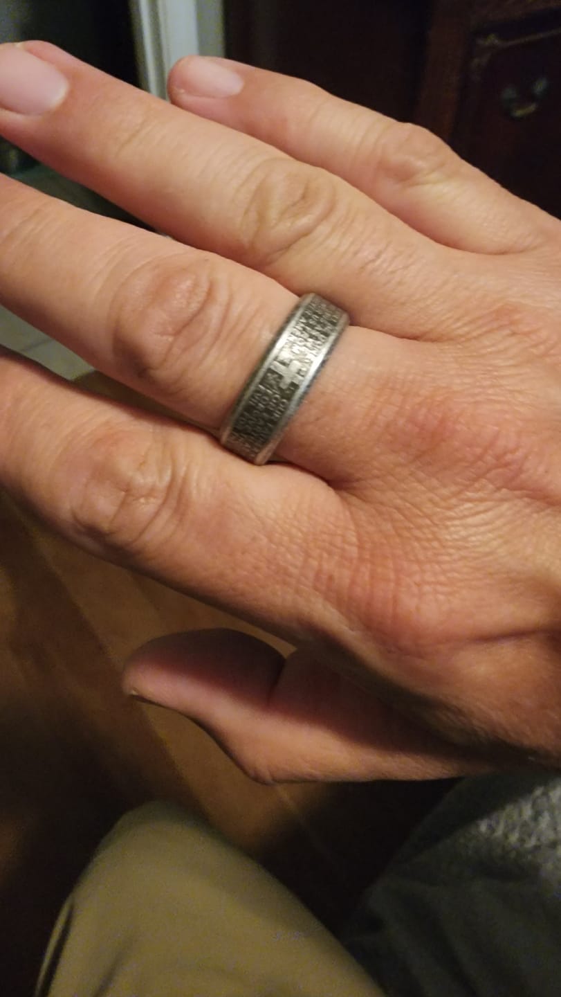 Customer photo review of FREE Today: Deep Engraved Cross Lord’s Prayer Stainless Steel Wide Band Ring: Emblem of Abiding Heavenly Faith