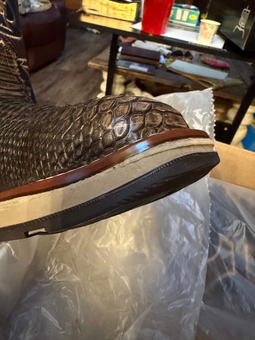 Customer photo review of Rustic Brown Python Leather Boots With 3D Lightweight Sole - Composite Toe