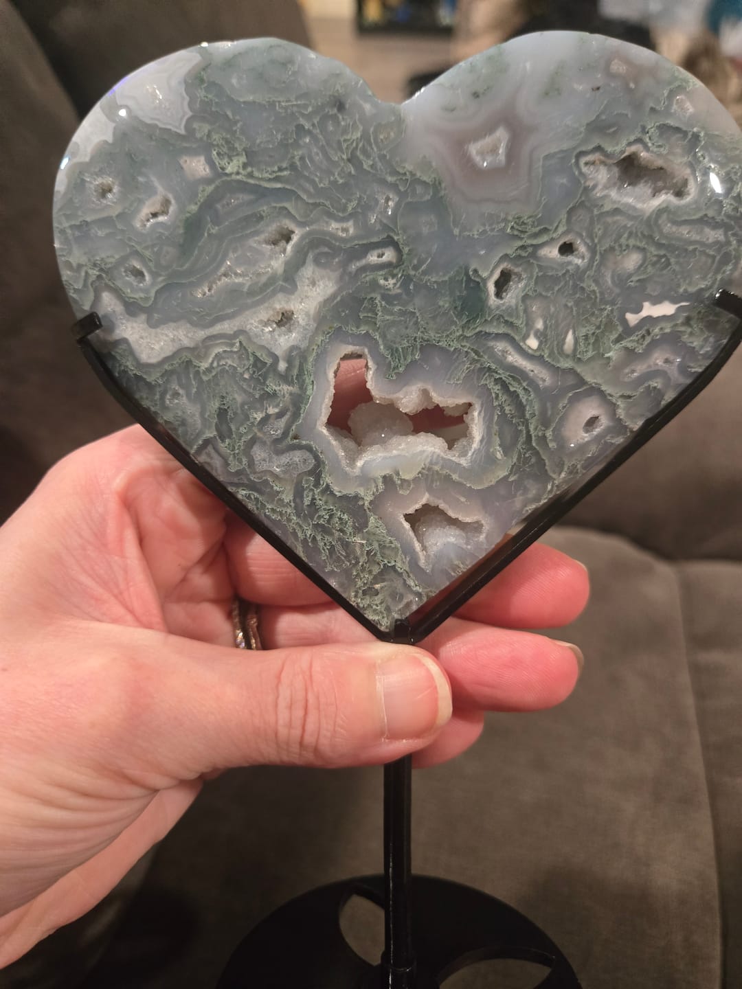Customer photo review of Imperfect,Unique Natural Crystal Moss Agate Heart