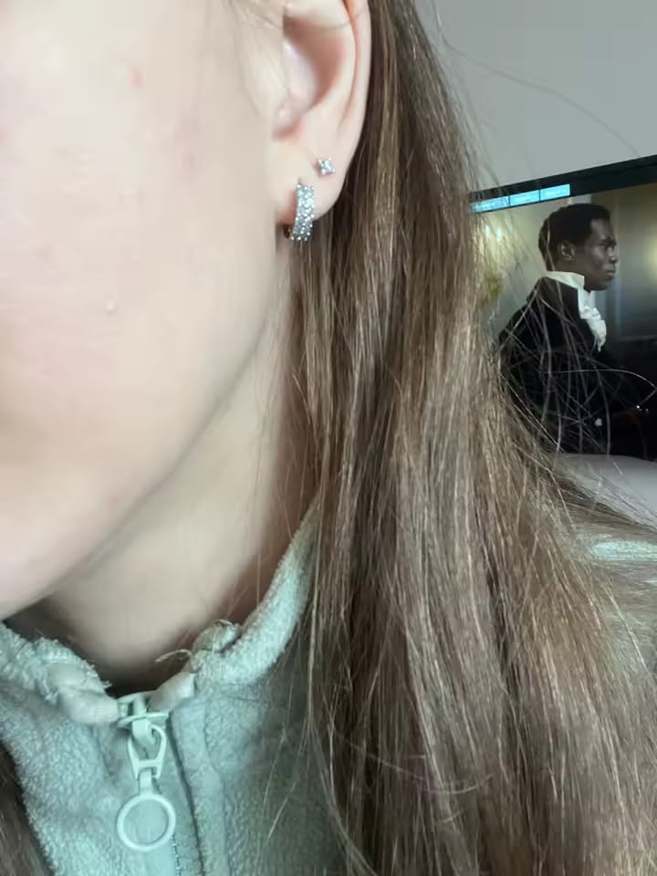 Customer photo review of Crystal Charm Silver-Tone Stainless Steel Hoop Earrings