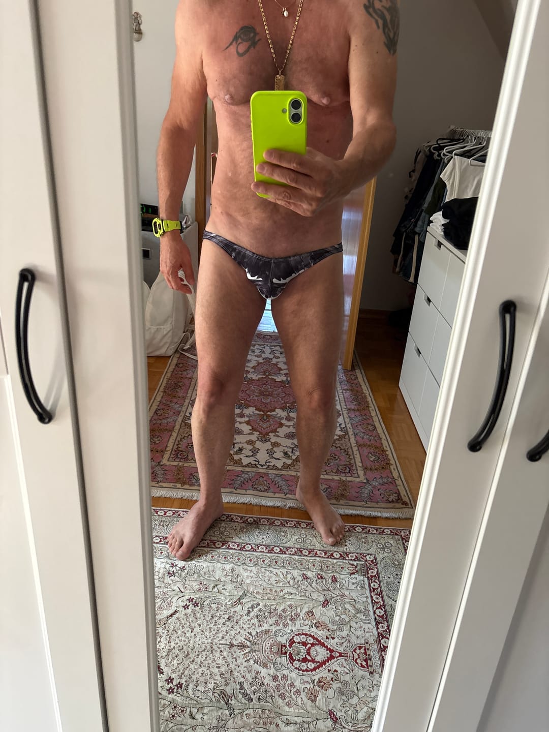 Customer photo review of 2 Pack Men's Fashion Print Low Rise Quick Dry Swim Bikinis