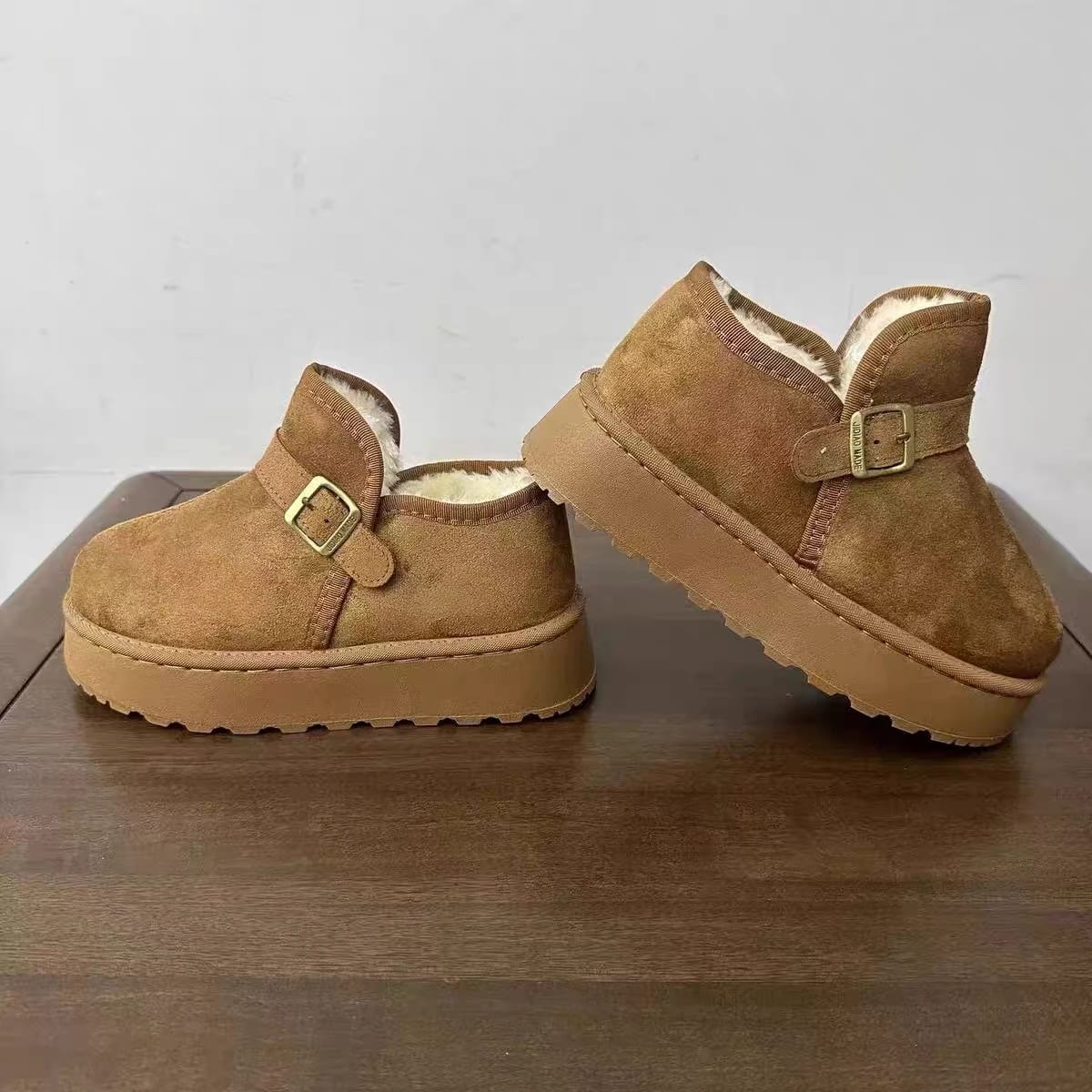 Customer photo review of Lena Slip-On Suede Platform Ankle Booties
