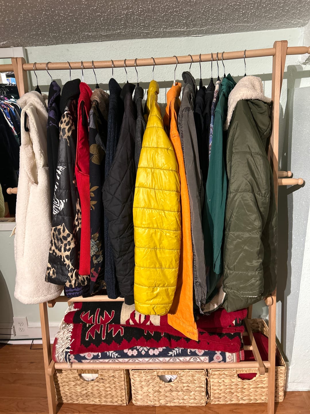 Customer photo review of Foldable Beech Wood Nut-Brown Shelves Hooks Coat Rack