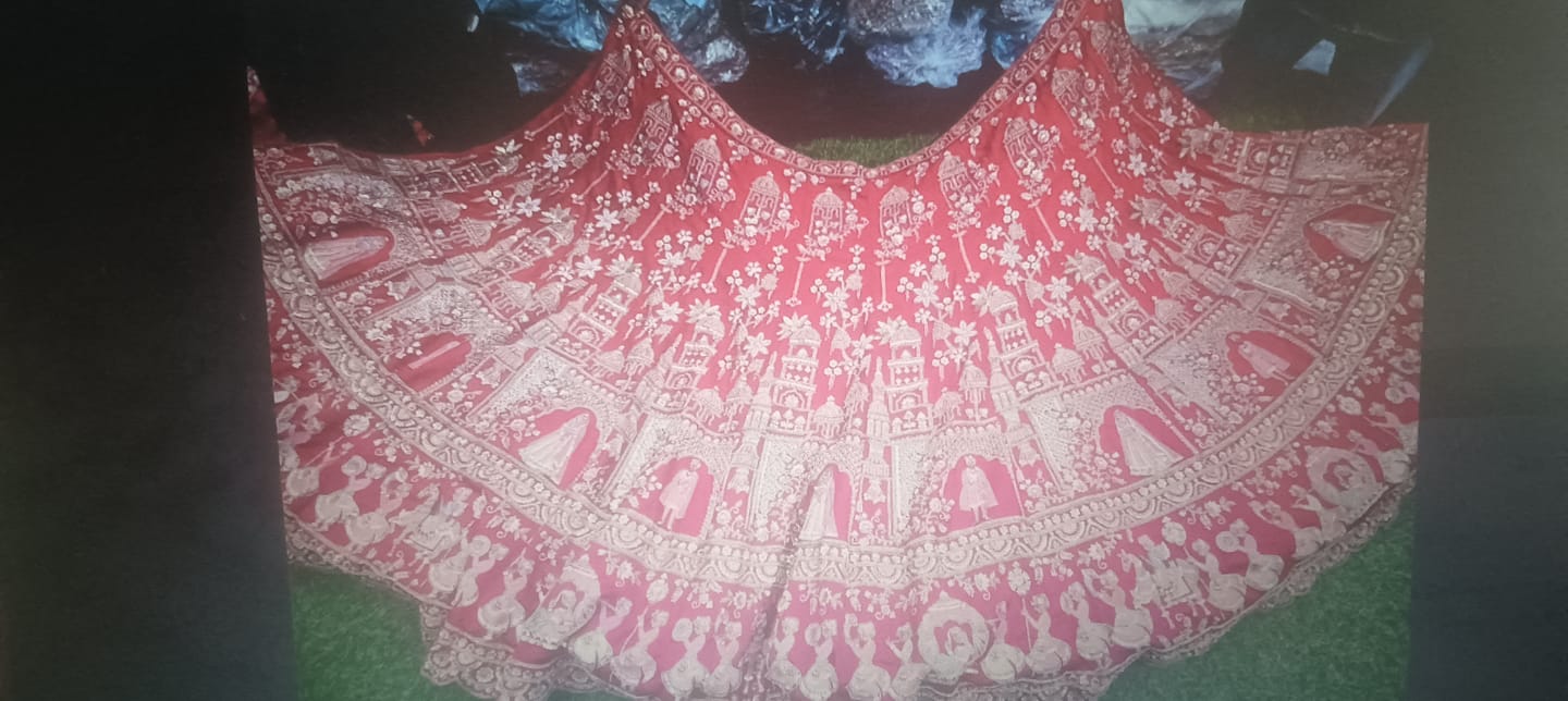 Customer photo review of Dabka Zardosi Beads Handwork Rani Hot Pink Maroon Cherry Red Rust Orange Latest Bridal Lehenga