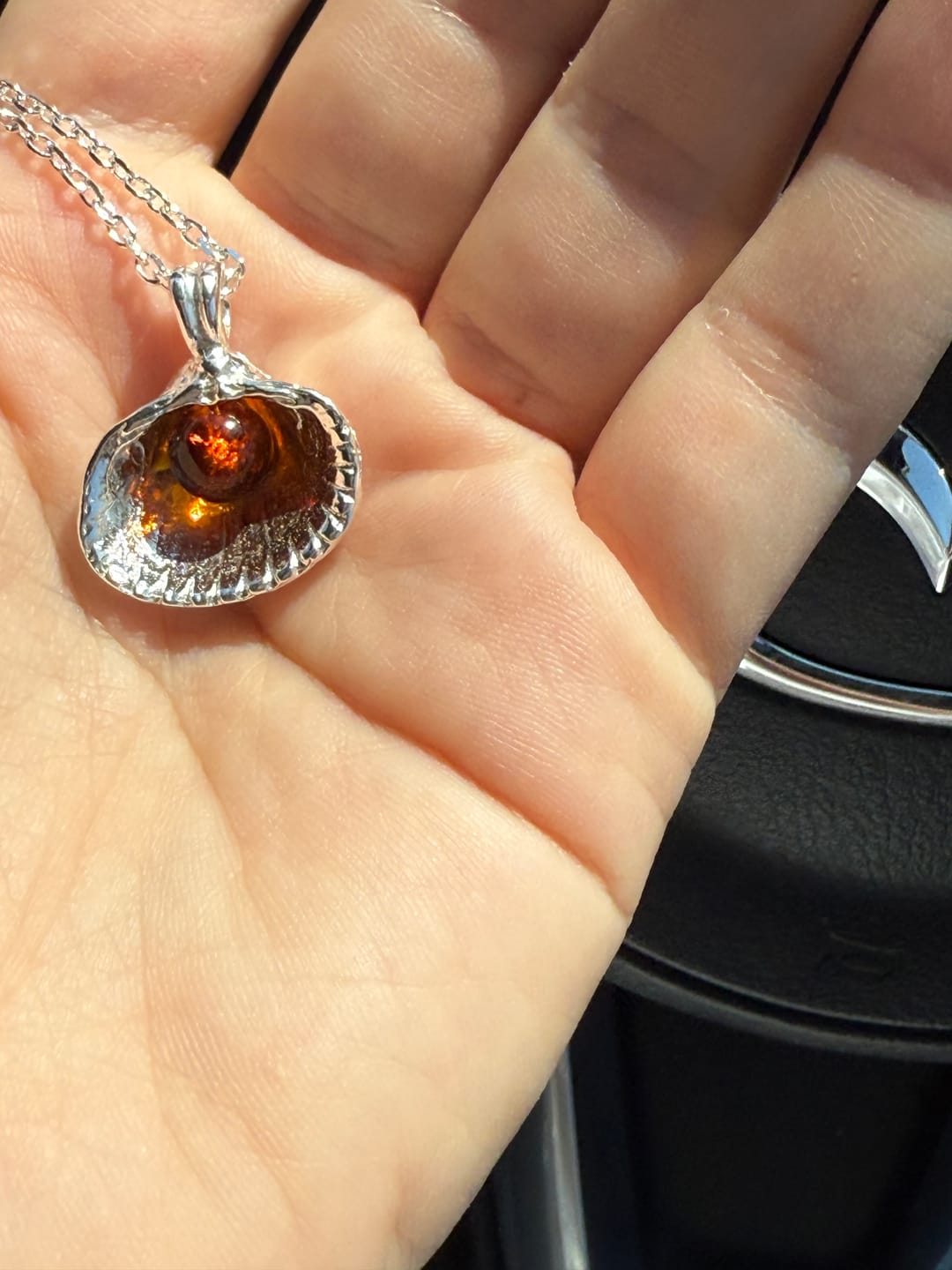 Customer photo review of Amber Sea Shell Necklace