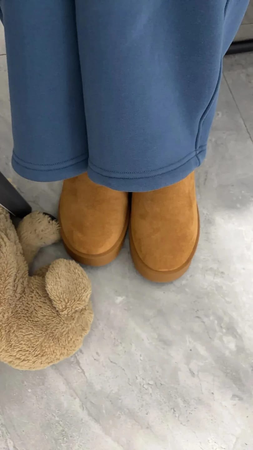 Customer photo review of Lena Slip-On Suede Platform Ankle Booties