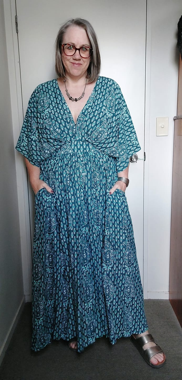 Customer photo review of Meredith Dress | Emerald Block Print