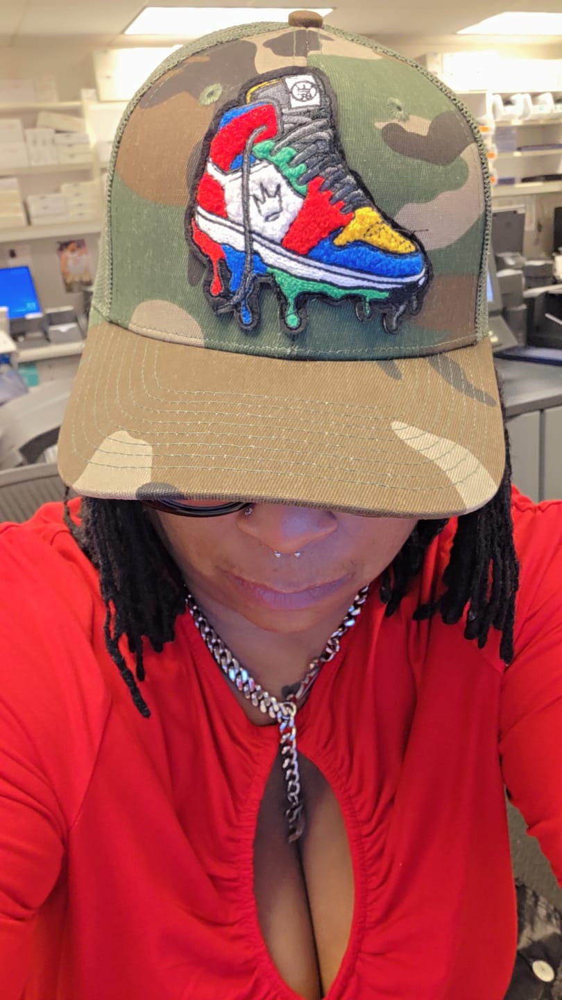 Customer photo review of Rebel Sneaker Chenille Camo Hat
