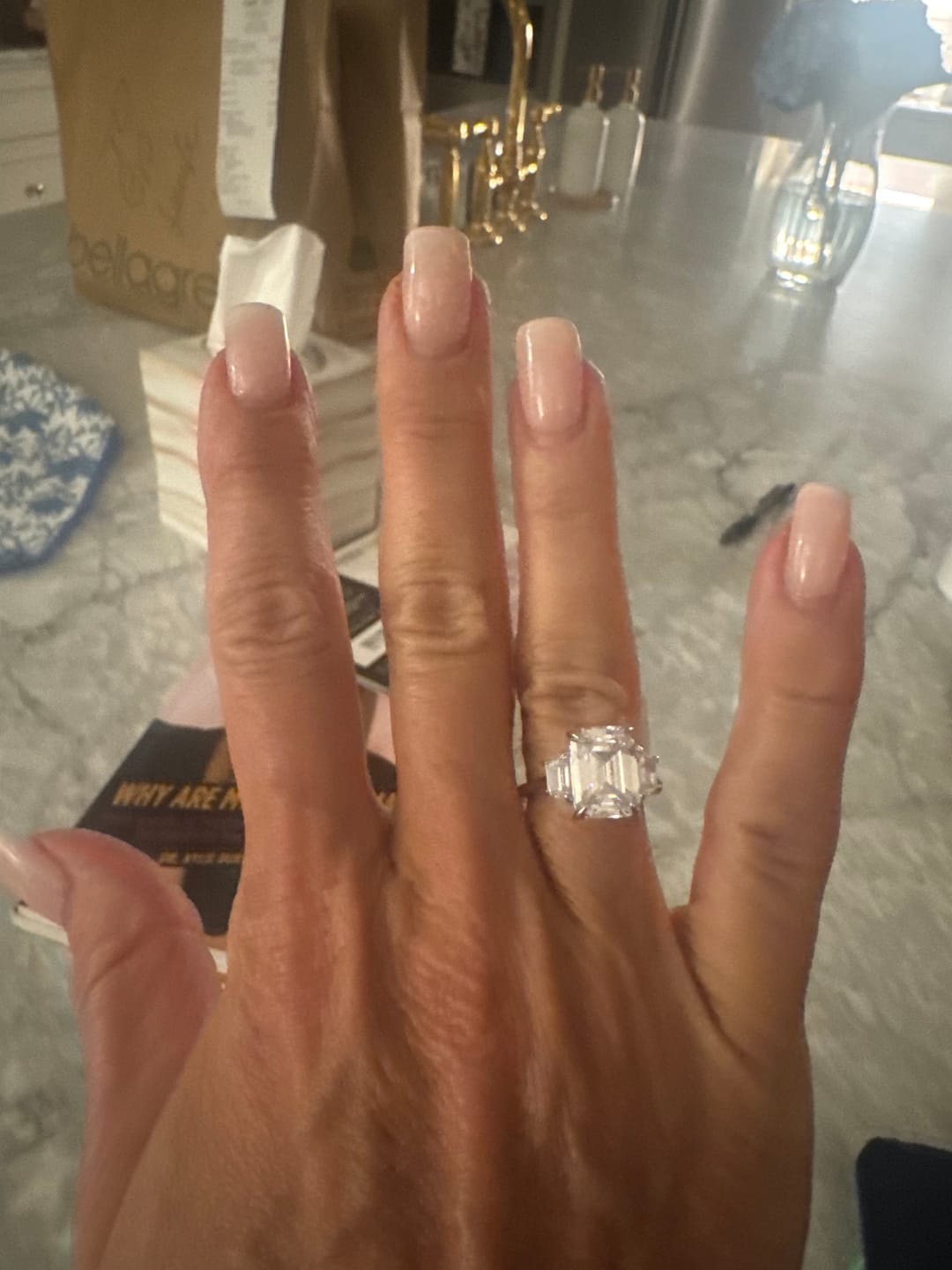 Customer photo review of S925 4.5 Carat Emerald Cut Three Stone Engagement Ring Anniversary Ring Gift