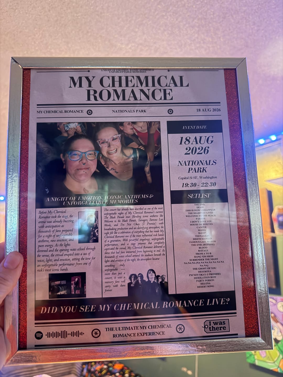 Customer photo review of My Chemical Romance - Personalised Newspaper Style Concert Poster (USA Tour)