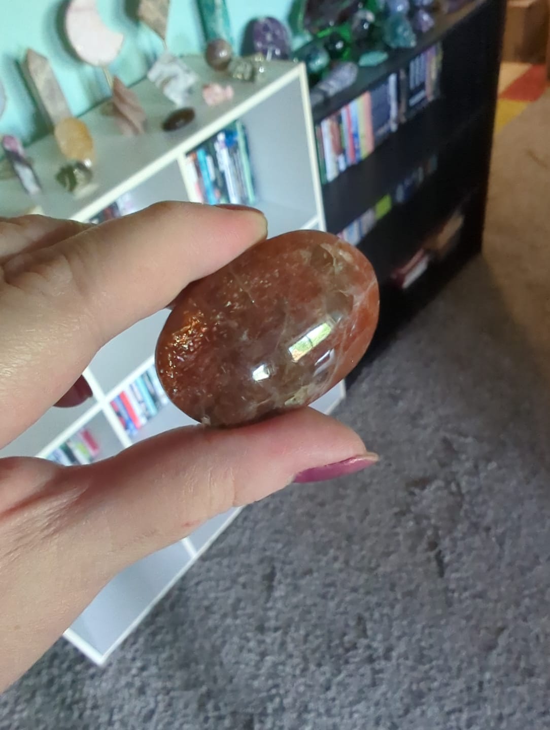 Customer photo review of Natural Crystal Golden Sunstone Palm Stone