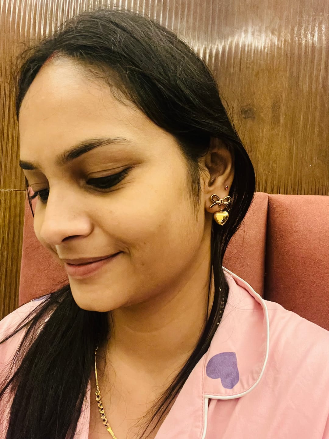 Customer photo review of Wrapped With Love Heart Earrings
