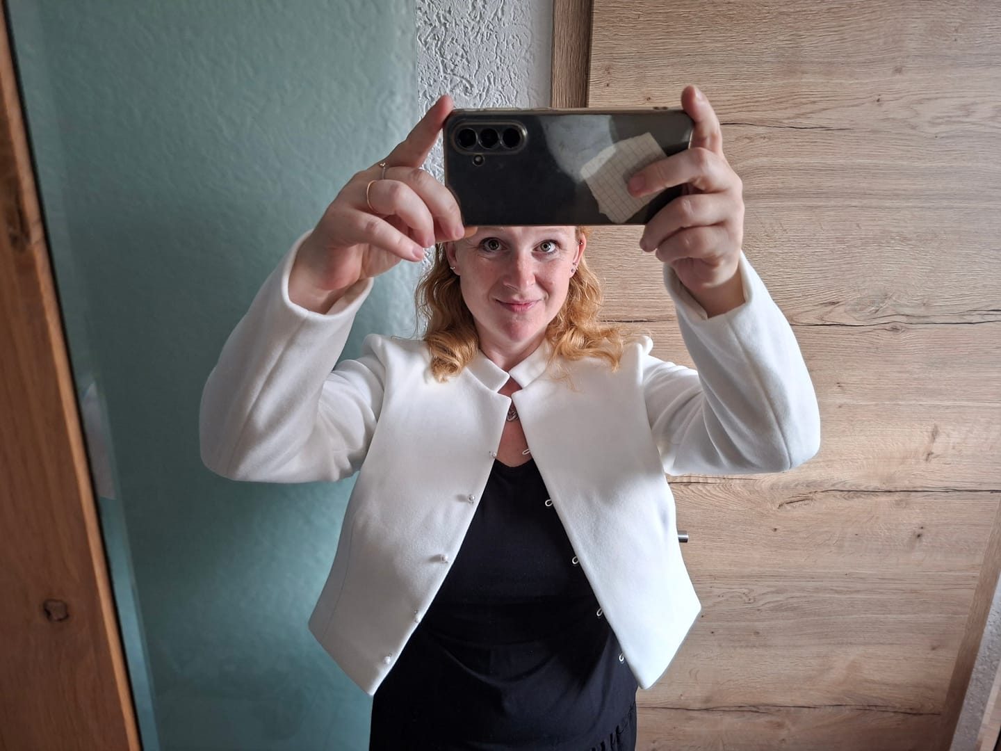 Customer photo review of Bride blazer cropped bridal jacket wedding cashmere bolero with pearl buttons