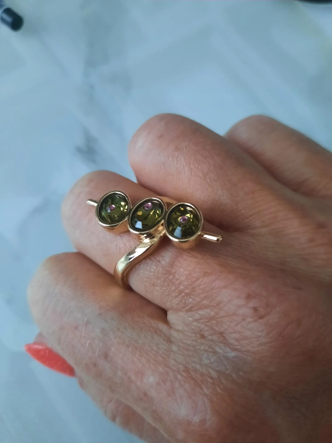 Customer photo review of Alicia Green Zirconia Cocktail Olive Ring