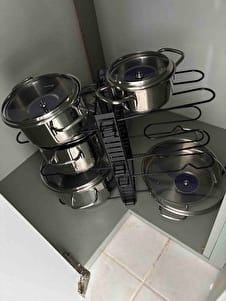Customer photo review of GuleHome Siyah 8 Katlı Ayarlanabilir Tencere Tava Düzenleyici