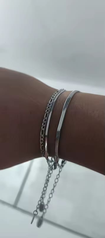 Customer photo review of Nexus Stainless Steel Cuban and Rope Chain Bracelet Set