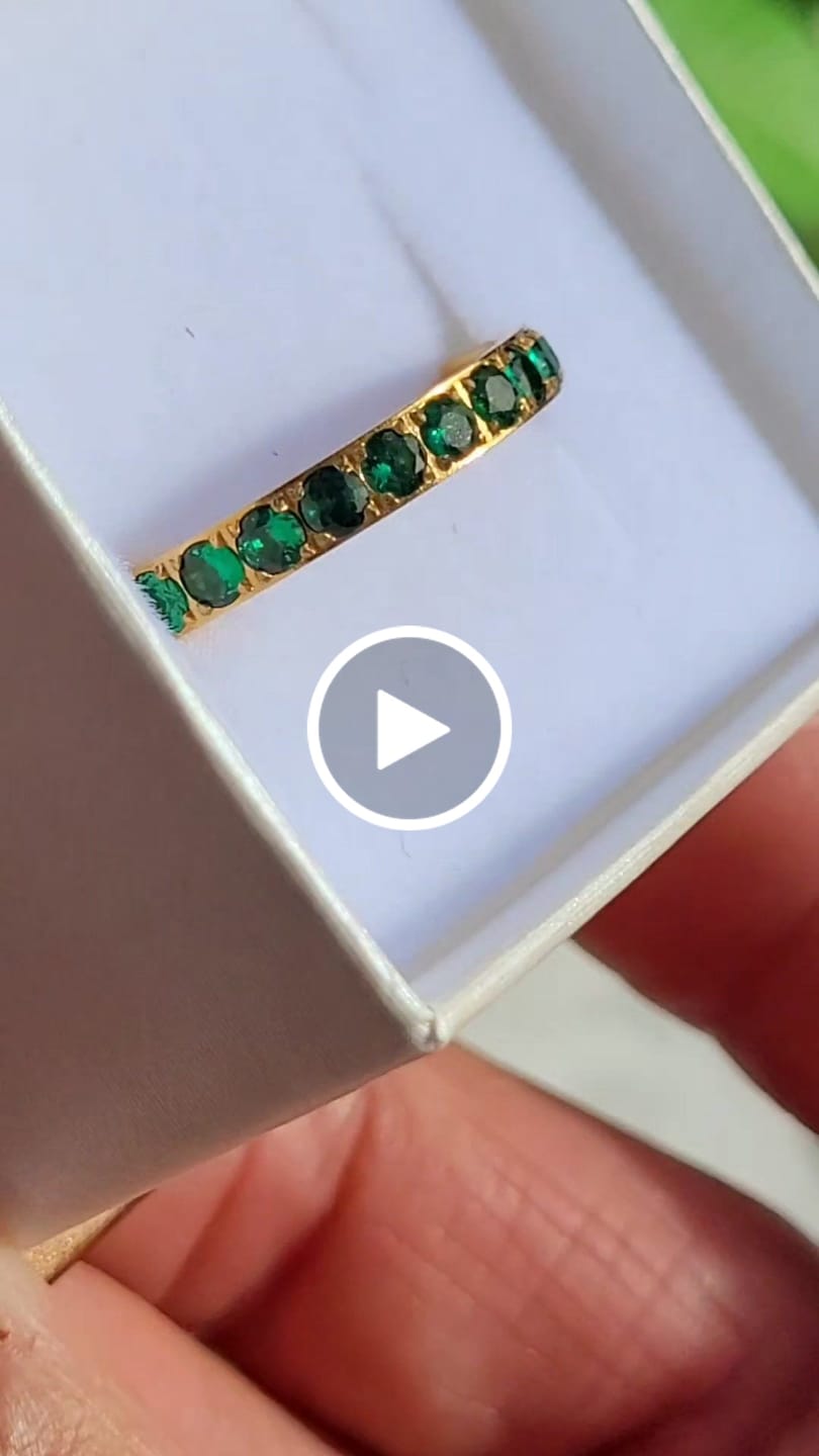 Customer video review of 3mm Gold Full Glitz Eternity Ring | Emerald Green Cubic Zirconia Stacking Ring