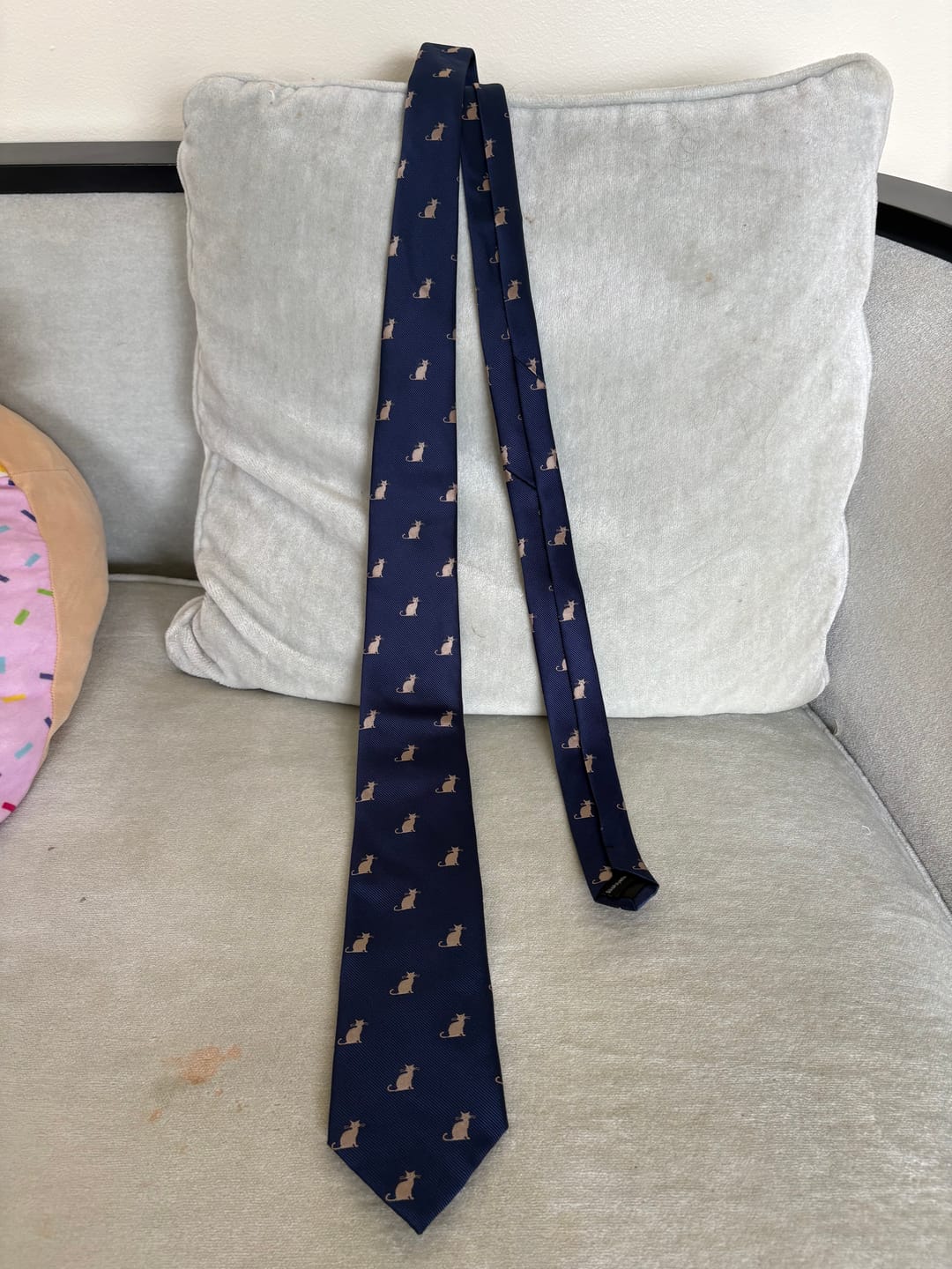 Customer photo review of Ties2you Silk Necktie Deep Blue Fun Novelty Cute Cats Casual Mens Tie Set