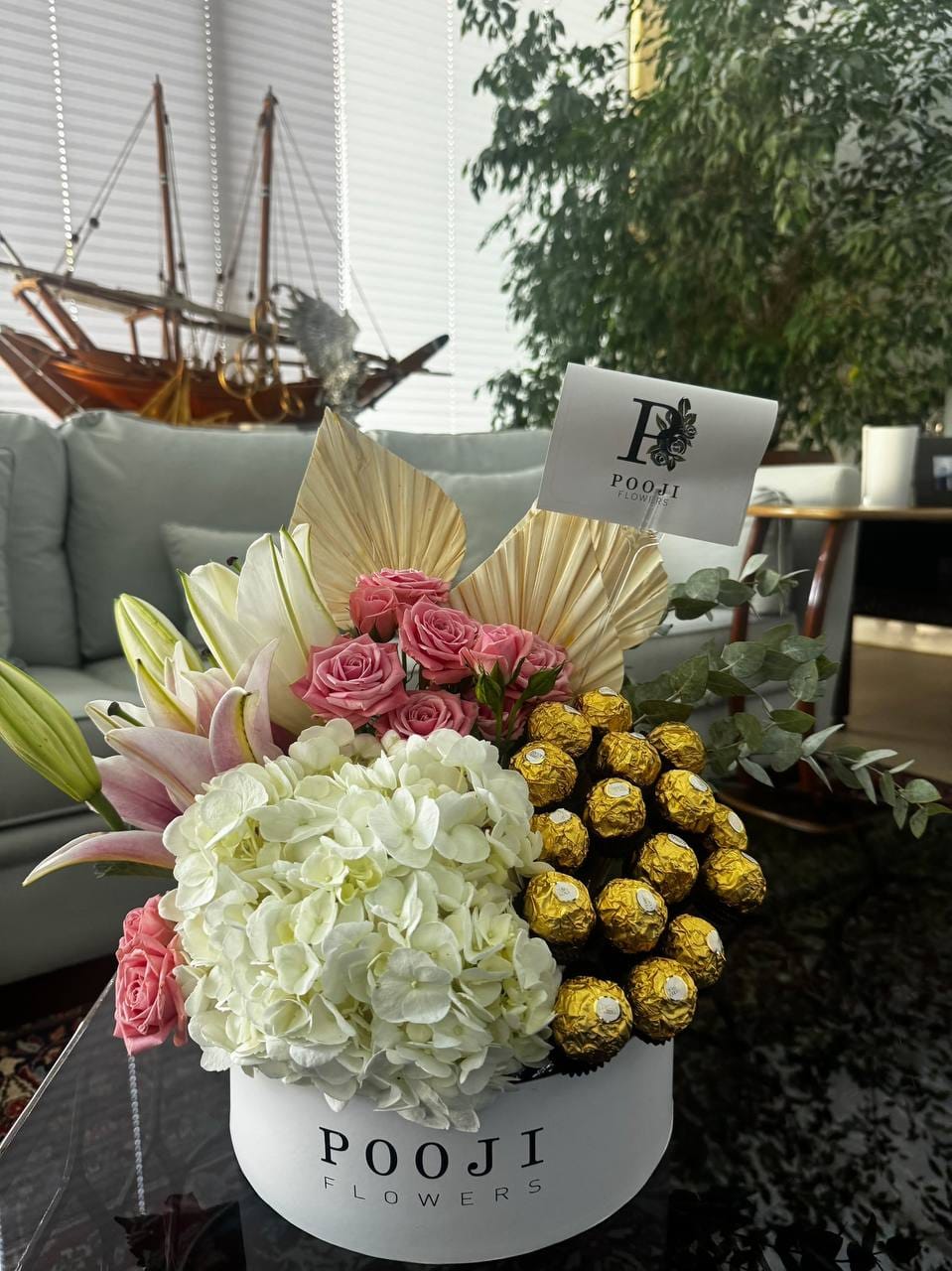 Customer photo review of White Hydrangea & Baby Roses Gift Box with Chocolates