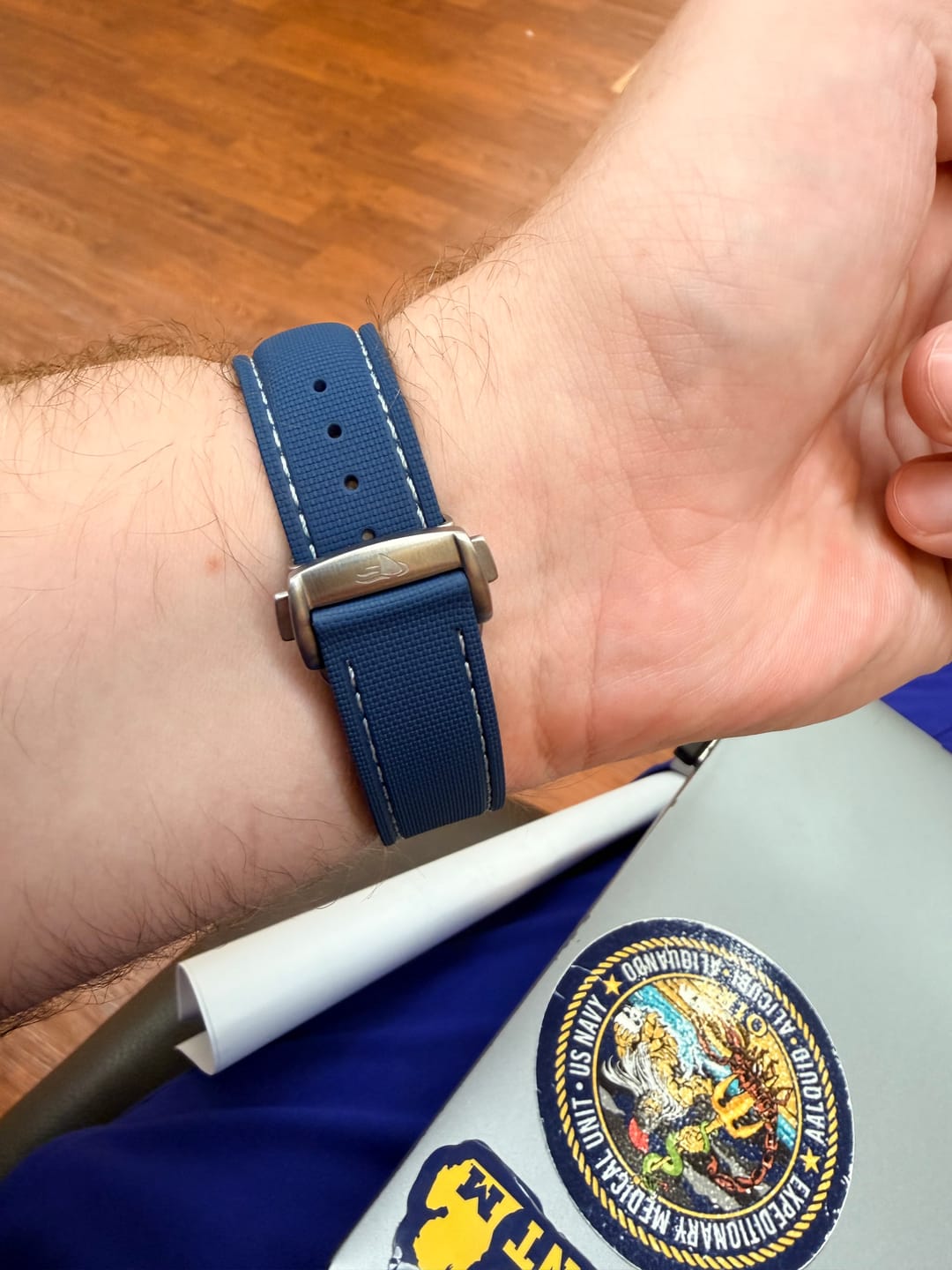 Customer photo review of Sailcloth Rubber Deploy Band - For Apple Watch ULTRA - Blue