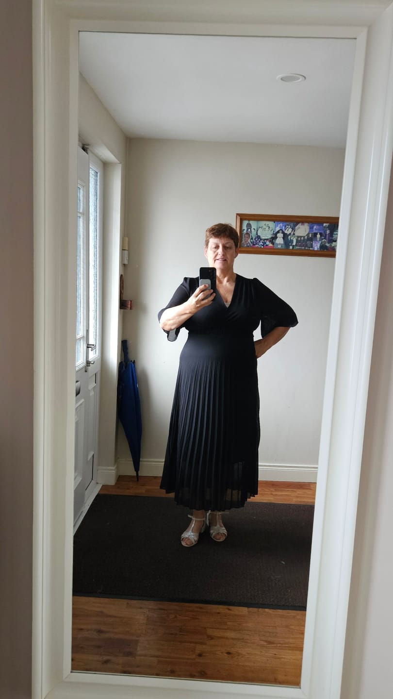 Customer photo review of Annabeth Black Pleated Wrap Dress