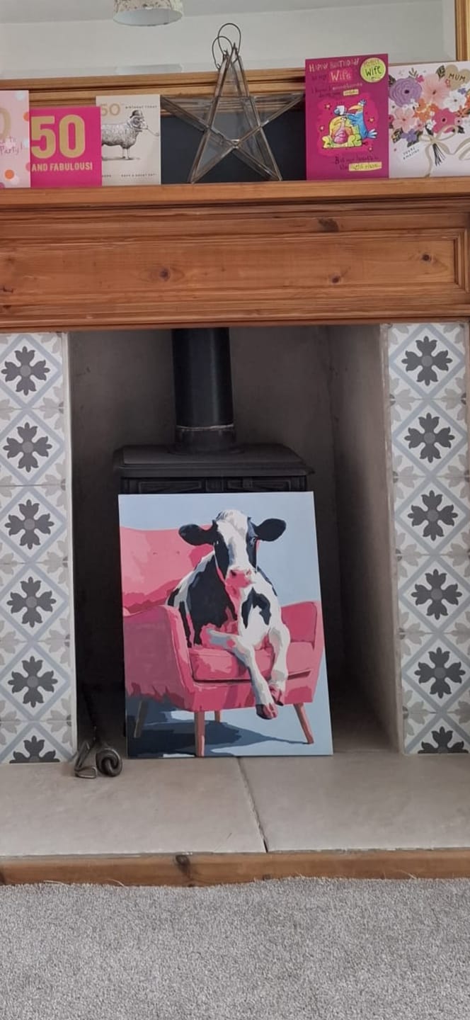 Customer photo review of Cow on Couch | Paint by Number