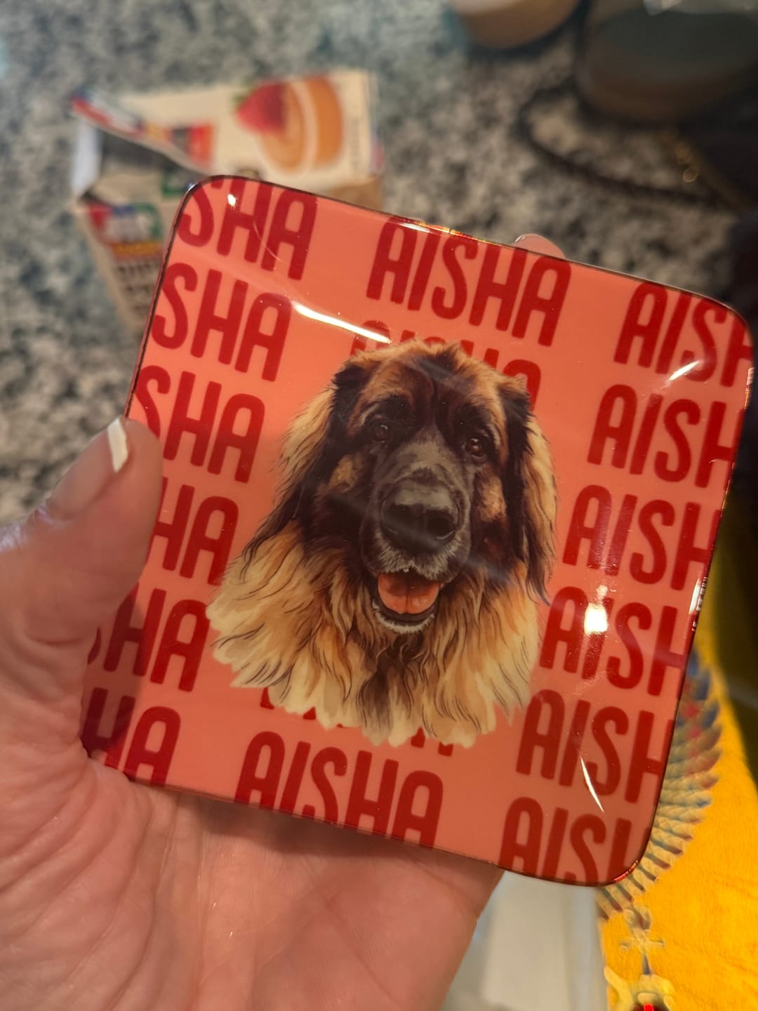 Customer photo review of Custom Pet Watercolor Portrait Engraved Name - Personalized Jewelry Dish