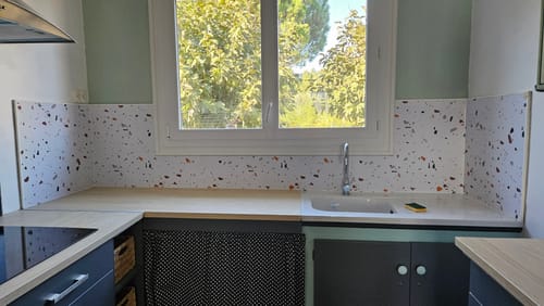 Customer photo review of Panneau Terrazzo Mural PVC 260 x 120 CM - Pour Crédence et Salle de Bain