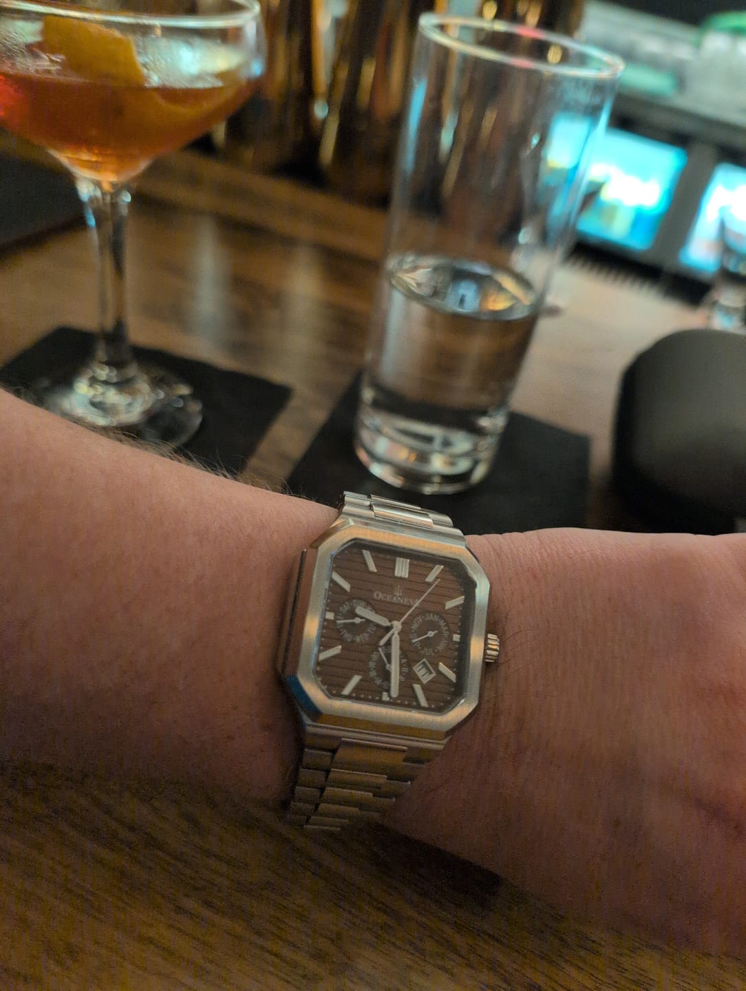 Customer photo review of Oceaneva Mens Tenuis Automatic Calendar Thin Watch Brown Dial