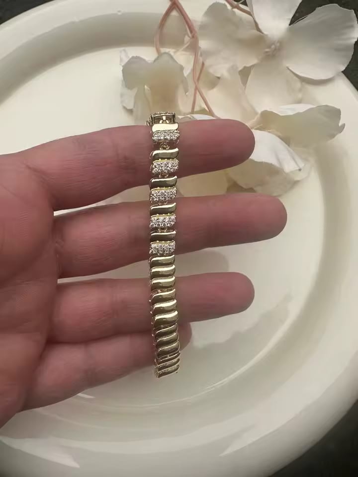 Customer photo review of Dahlia 14K Gold Plated Paperclip & Watch Strap Bracelet