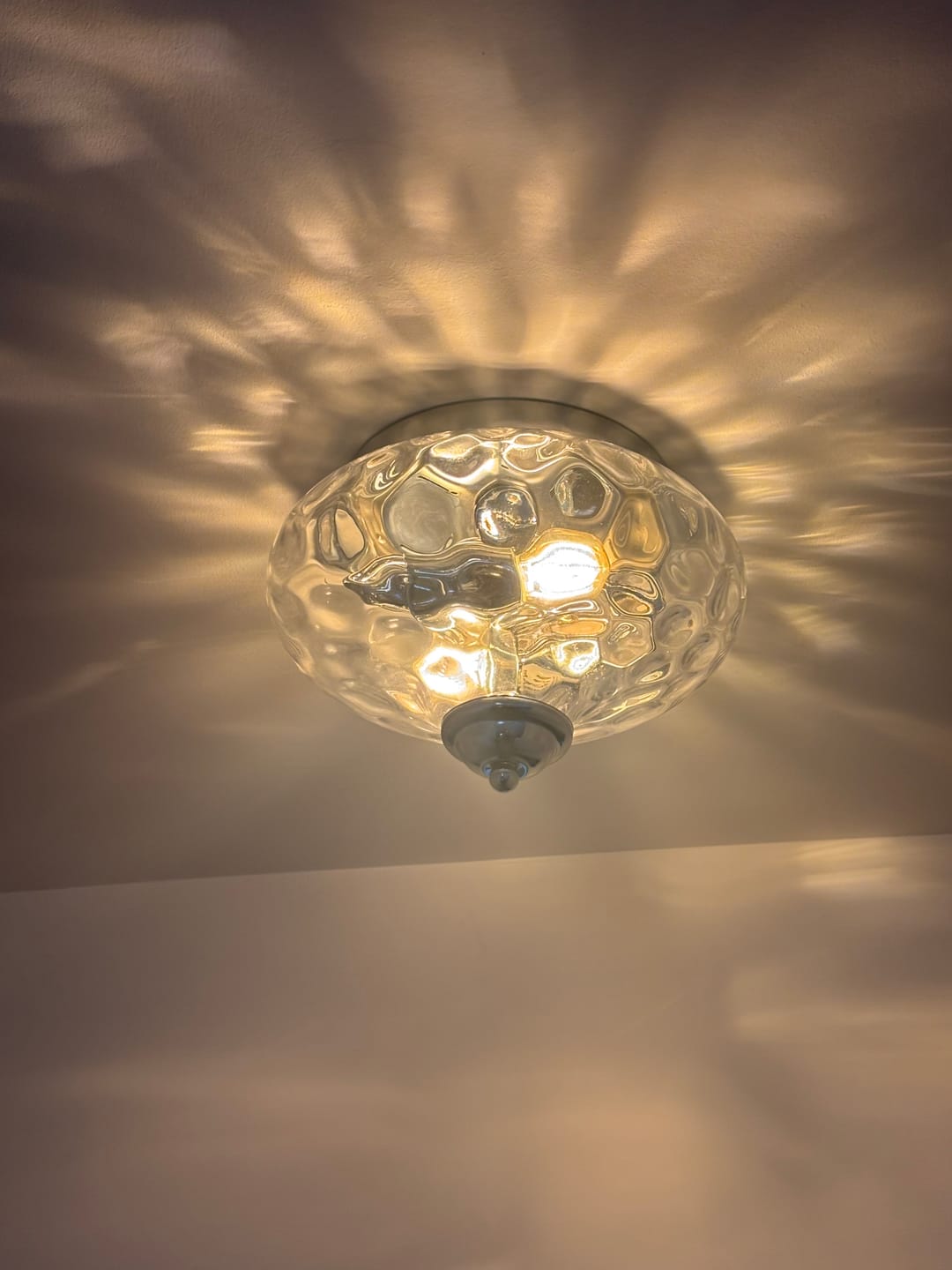 Customer photo review of Hammered Glass Bowl Ceiling Light in Chrome